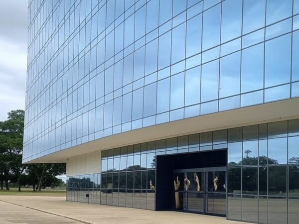 Fachada da Câmara Legislativa do DF com símbolo de Libras, destacando falhas na inclusão no Distrito Federal.