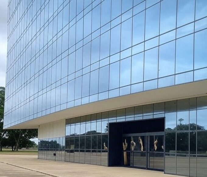 Fachada da Câmara Legislativa do DF com símbolo de Libras, destacando falhas na inclusão no Distrito Federal.