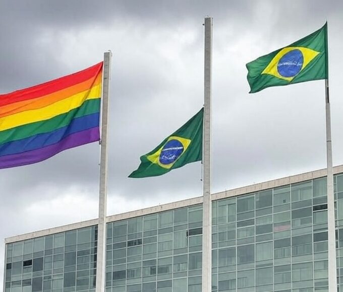 Edifício da CLDF em Brasília com bandeira arco-íris ao fundo, simbolizando anúncio de programa e críticas à negligência LGBTQIAPN+.