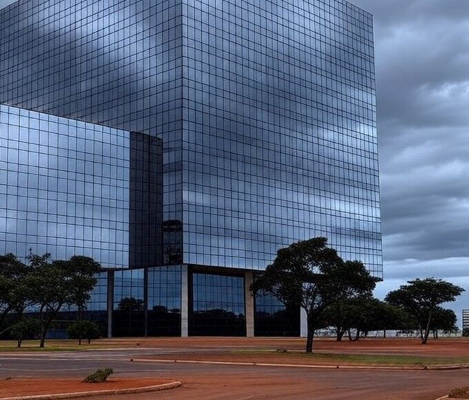 Edifício da Caesb em Brasília sob céu nublado, representando frustração de milhares de candidatos com resultados provisórios no DF.