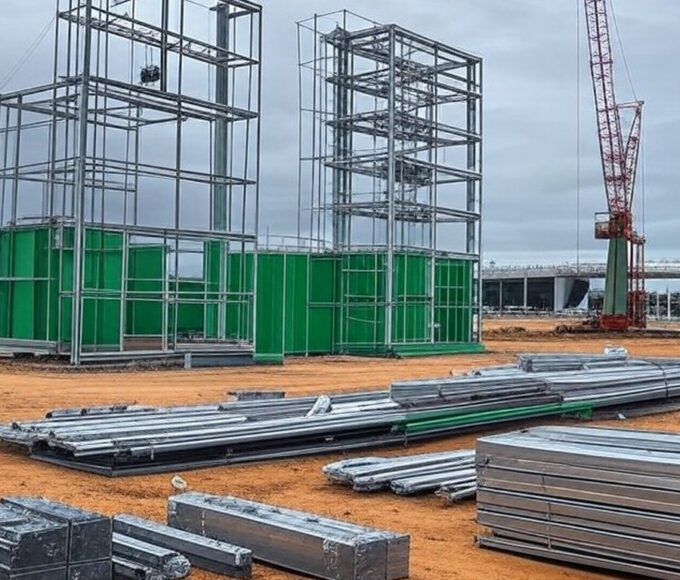 Instalação de hidrogênio de baixa emissão em construção atrasada no Distrito Federal, Brasil, com tom de ineficácia.