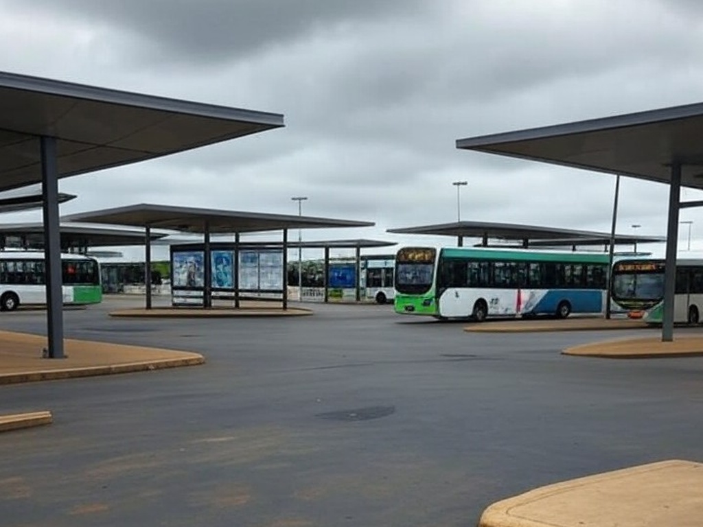 Estação de ônibus em Brasília com painéis opacos, representando falhas na transparência do transporte público no DF.