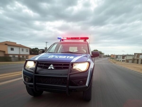 Viatura da Polícia Militar em perseguição em rua de Samambaia, DF, por posse ilegal de arma.