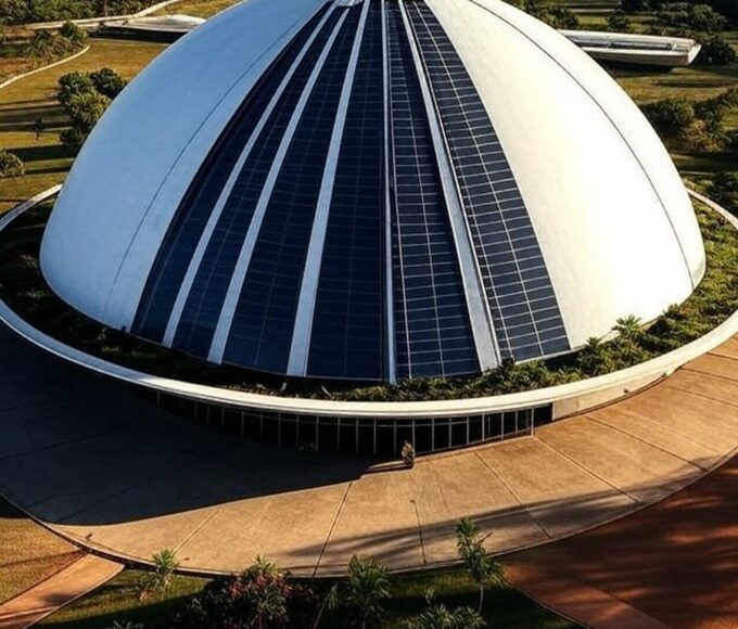 Planetário em Brasília com elementos de oficinas sustentáveis, questionando impacto na educação ambiental.