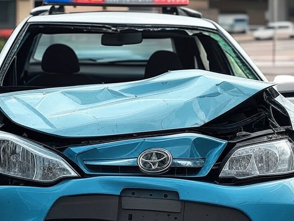 Viatura policial brasileira danificada em acidente de trânsito, representando custos públicos elevados no Brasil.