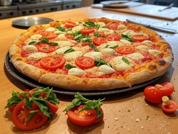 Pizza napoletana em forno a lenha em cozinha de curso no Senac-DF, representando lançamento de certificação Vera Pizza Napoletana.