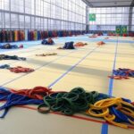 Ginásio em São Paulo com tatames e equipamentos de artes marciais no Festival Olga Kos para inclusão esportiva.