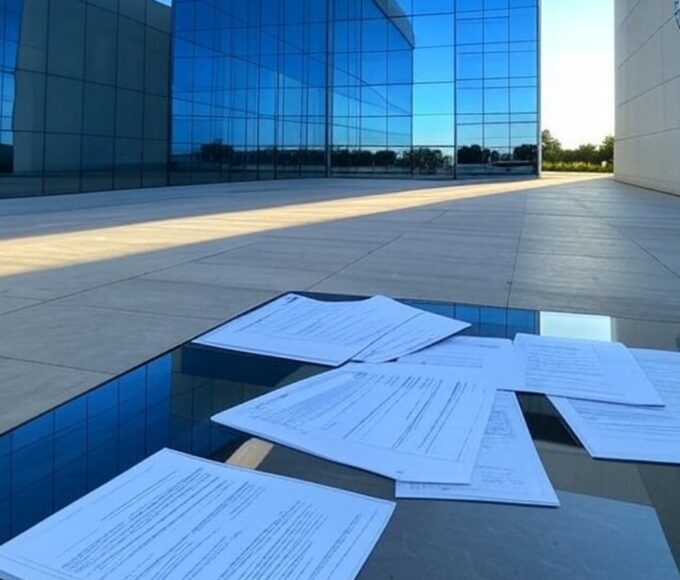 Edifício do CRF-DF em Brasília com relógio e documentos, representando prazos apertados e críticas por transparência em concurso.