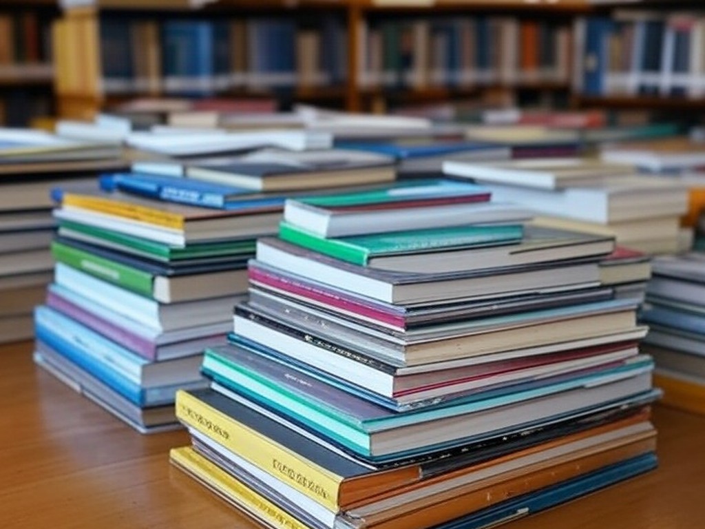 Pilha de livros em biblioteca brasileira representando proposta de leitura nas férias.