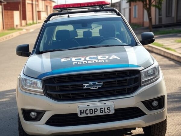 Viatura da polícia estacionada em rua de Samambaia, Distrito Federal, Brasil, em cena de detenção por suspeita de sequestro.