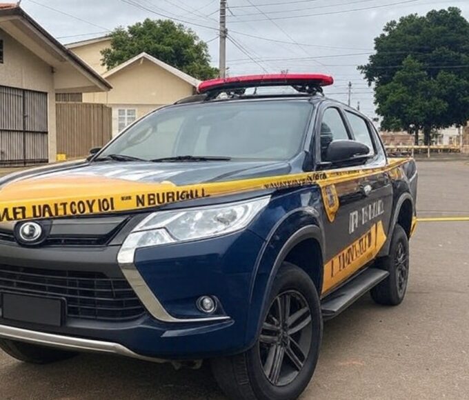 Viatura da polícia em rua de Samambaia durante investigação de tentativa de sequestro de crianças.