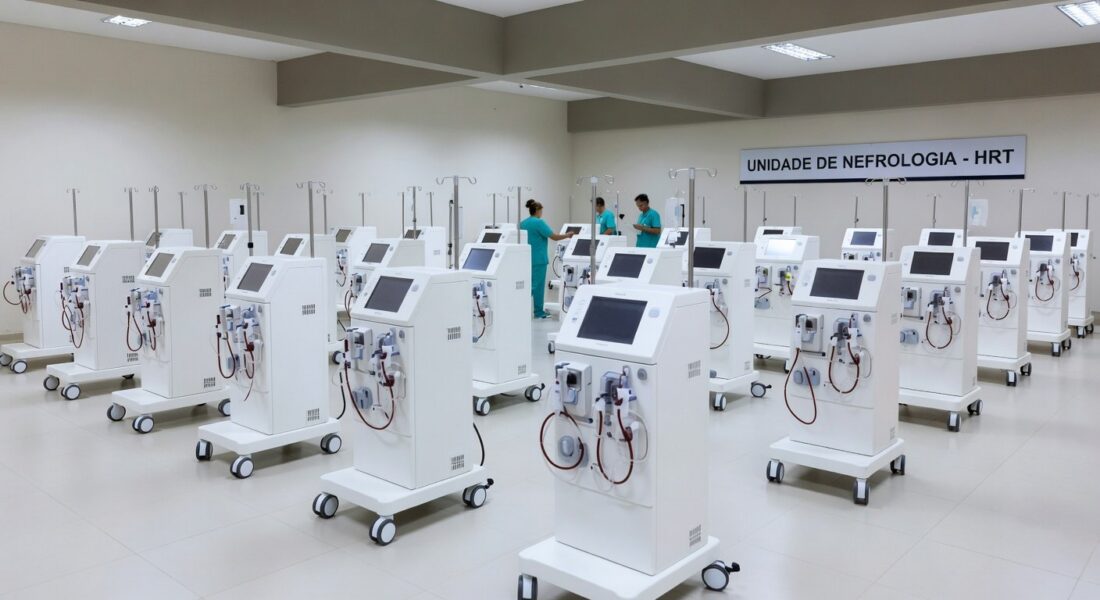 Sala de nefrologia com novas máquinas de hemodiálise no Hospital de Taguatinga.
