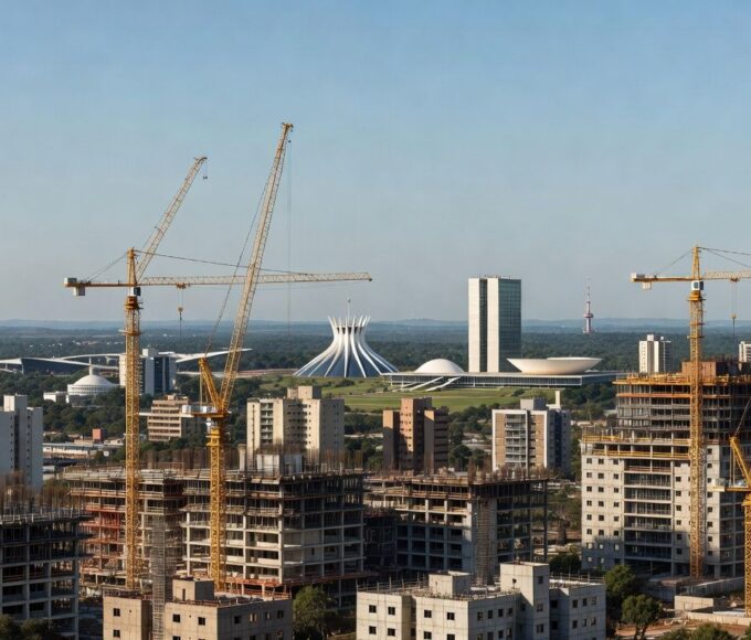 Vista de edifícios em construção no skyline de Brasília, representando o mercado imobiliário do DF com movimentação de R$ 4,85 bilhões.