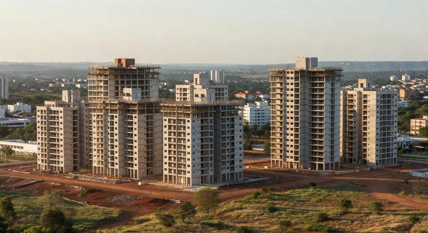 Empreendimento imobiliário Reserva do Parque em Brasília, com 7 mil apartamentos e investimento de R$ 1 bi, vista de prédios em construção.