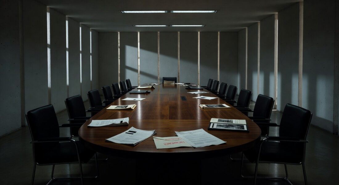 Edifício da CLDF em Brasília com documentos espalhados, representando escrutínio sobre irregularidades no BRB.