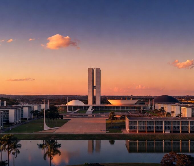 Vista panorâmica de Brasília com Congresso Nacional, representando redução de homicídios no Distrito Federal.