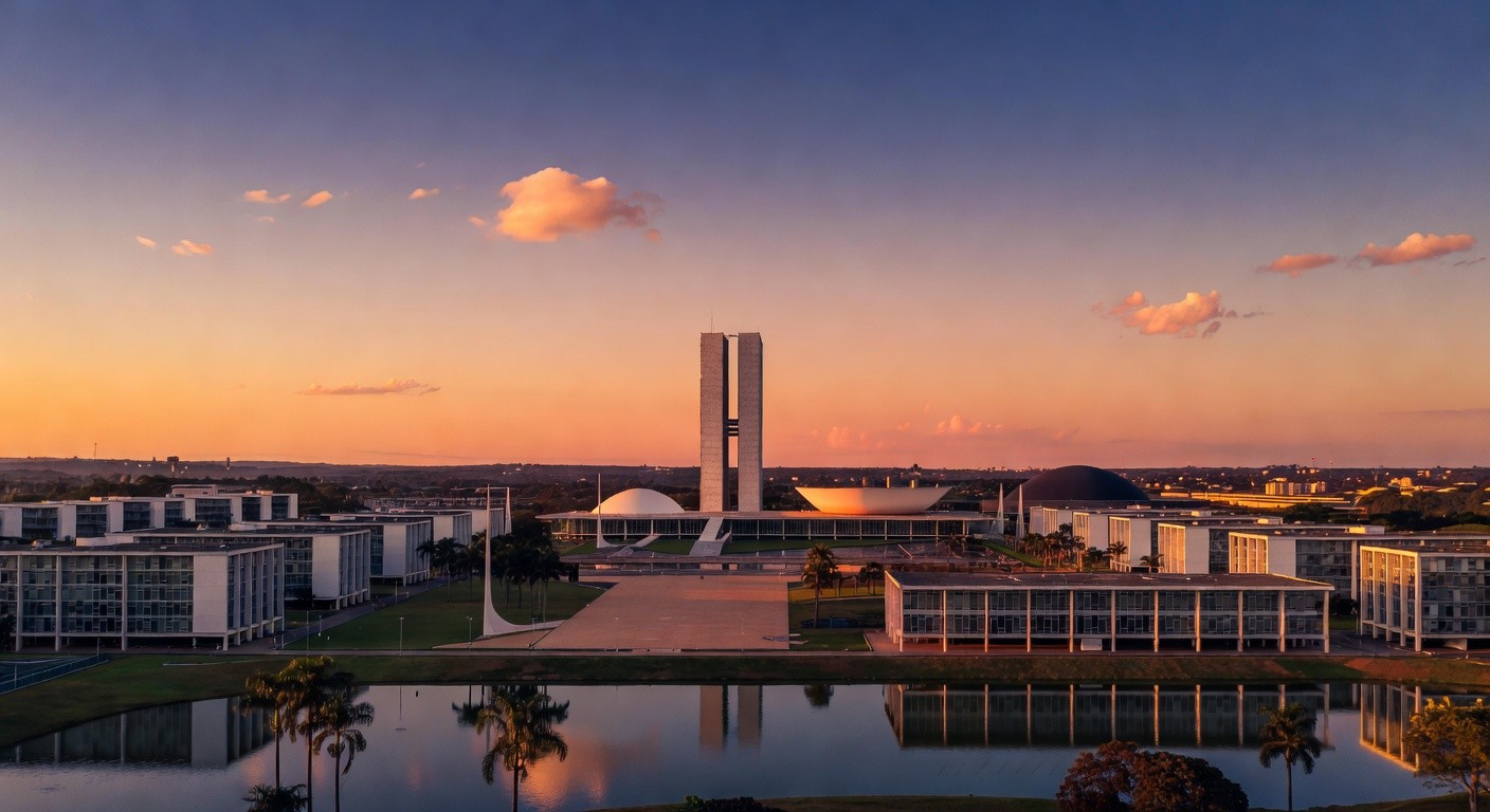 Vista panorâmica de Brasília com Congresso Nacional, representando redução de homicídios no Distrito Federal.