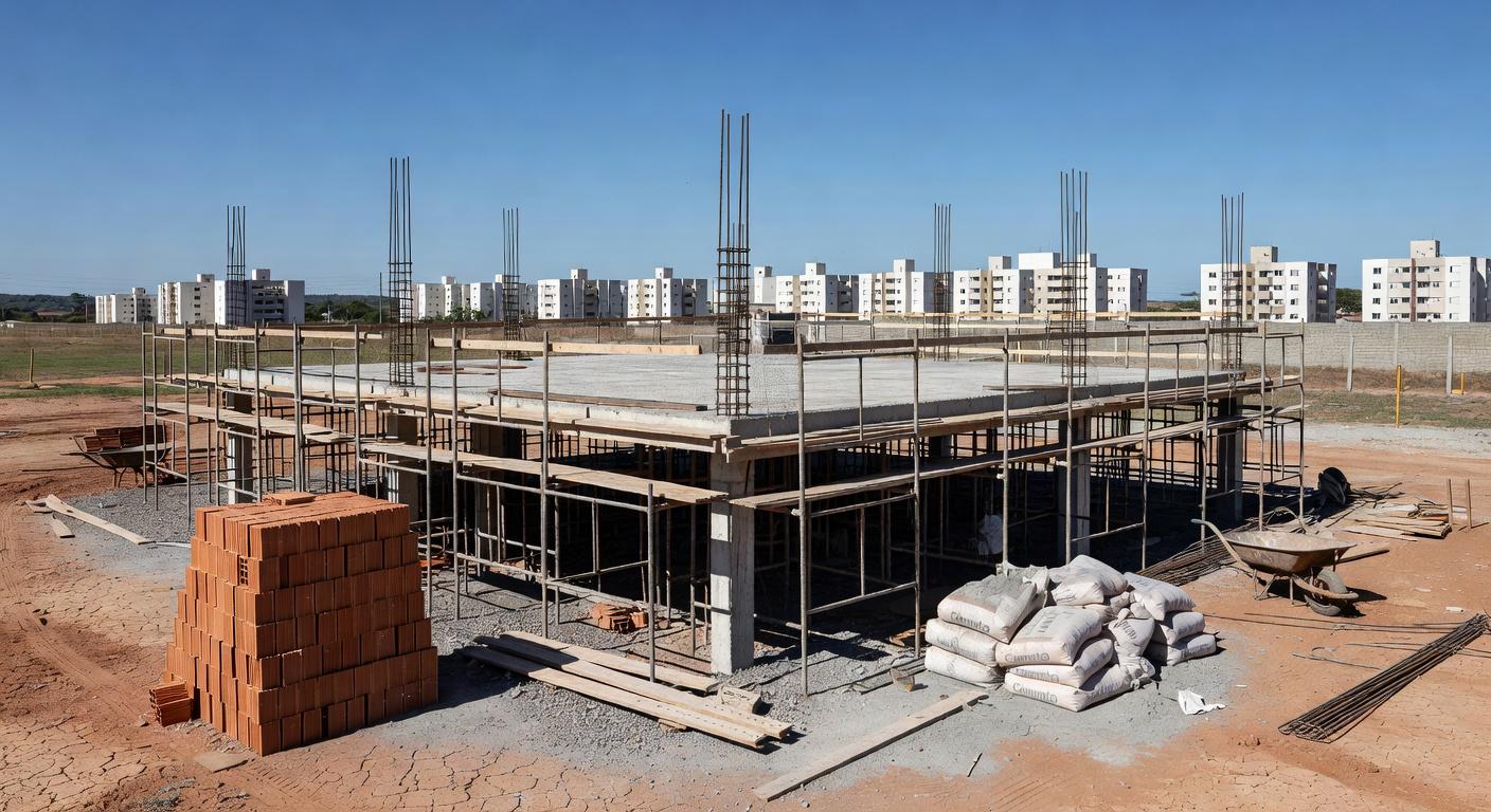 Casa em construção no Gama com laje exposta, local de acidente fatal por queda.