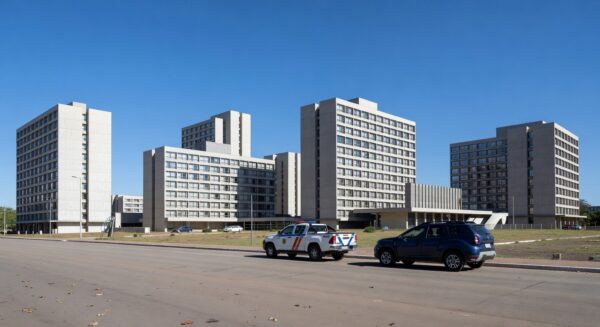 Setores hoteleiros em Brasília com viatura da Polícia Militar, representando ampliação da Área de Segurança Especial.