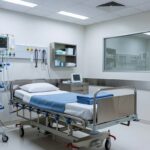 Sala de UTI vazia em hospital brasileiro com equipamentos médicos e monitores, representando boletim de saúde.