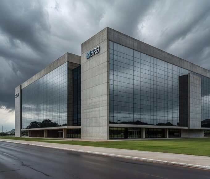 Edifício da Câmara Legislativa do DF em Brasília, sob céu nublado, representando escrutínio sobre o BRB.