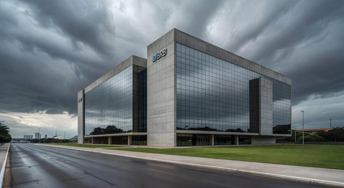 Edifício da Câmara Legislativa do DF em Brasília, sob céu nublado, representando escrutínio sobre o BRB.