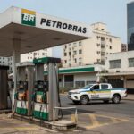 Posto de gasolina no Brasil com viatura da Polícia Federal, representando investigação sobre preços abusivos de combustíveis.