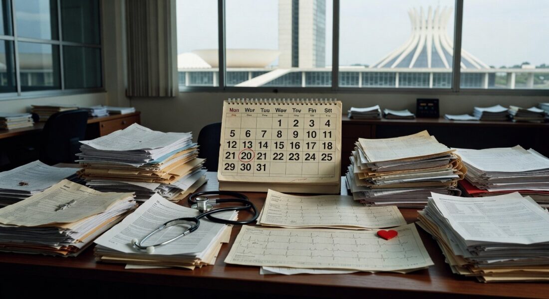 Hospital em Brasília com equipamentos para exames cardíacos, destacando demora em atendimentos para bebês com Síndrome de Down.