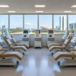 Sala de hemodiálise em hospital de Brasília com equipamentos médicos, representando expansão da rede pelo GDF.
