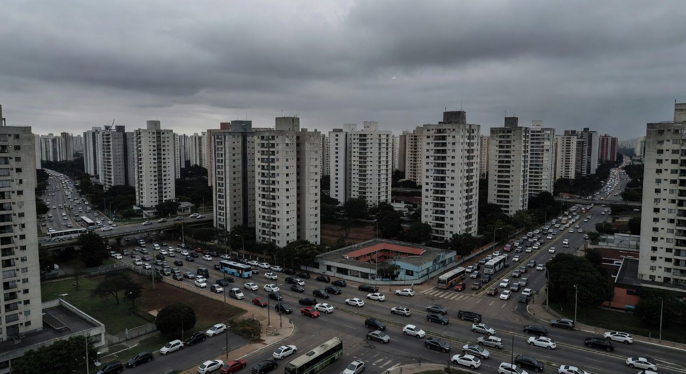 Vista de Águas Claras com prédios altos e sinais de negligência urbanística no Distrito Federal.