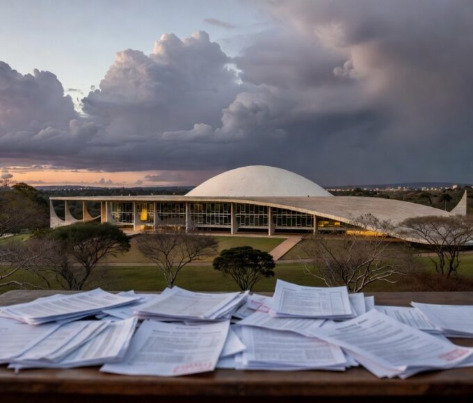 Fachada da CLDF em Brasília com cofre vazio simbolizando ônus aos cofres públicos por reajustes a servidores.