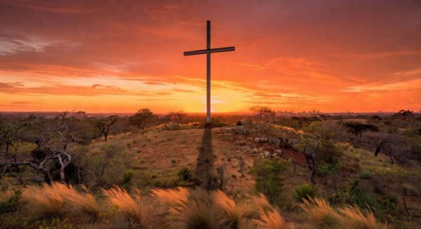 Cruz de madeira em colina de Planaltina durante Via-Sacra da Paixão de Cristo.
