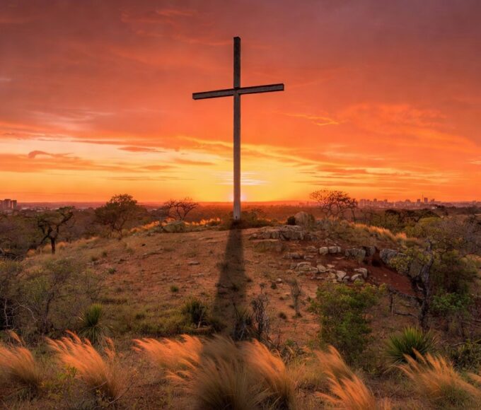 Cruz de madeira em colina de Planaltina durante Via-Sacra da Paixão de Cristo.