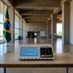 Urna de votação para diretoria do Sinpol-DF, com insígnias da Polícia Civil no Distrito Federal.