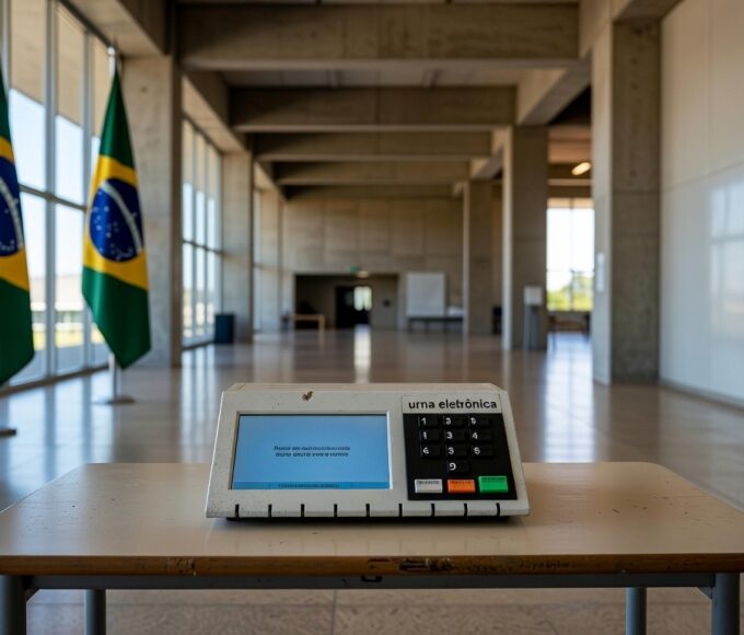 Urna de votação para diretoria do Sinpol-DF, com insígnias da Polícia Civil no Distrito Federal.