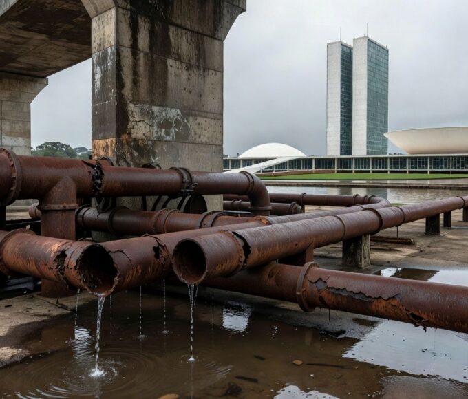 Torneira seca em residência de Brasília, representando falhas no abastecimento de água pela Caesb em seu 57º aniversário.