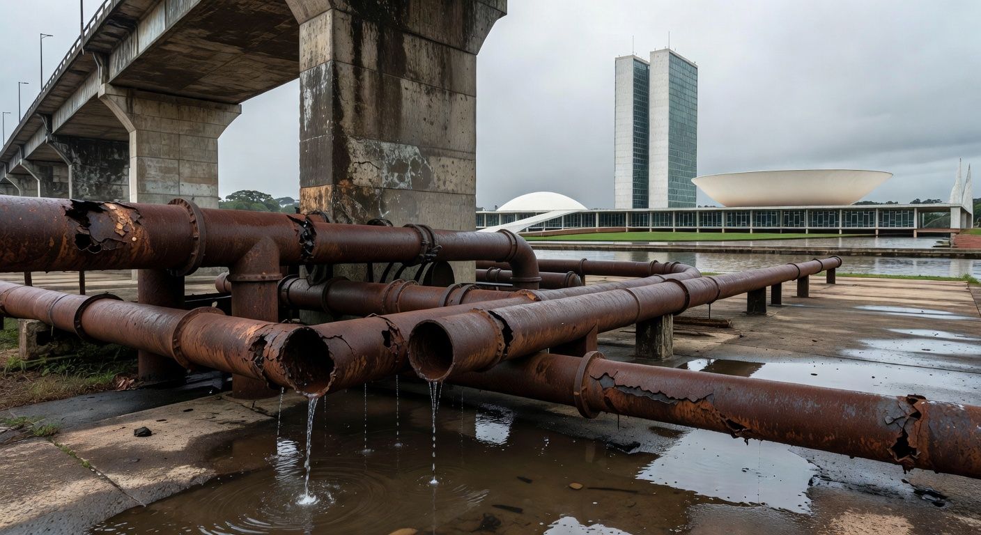 Torneira seca em residência de Brasília, representando falhas no abastecimento de água pela Caesb em seu 57º aniversário.