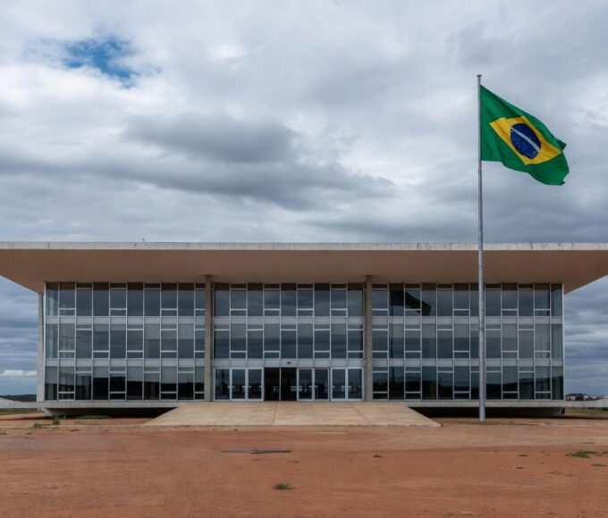 Prédio do tribunal em Planaltina durante julgamento de chacina no Centro-Oeste.