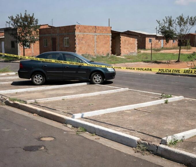 Vaga de estacionamento vazia em rua de Brasília, representando julgamento por assassinato em briga no DF.