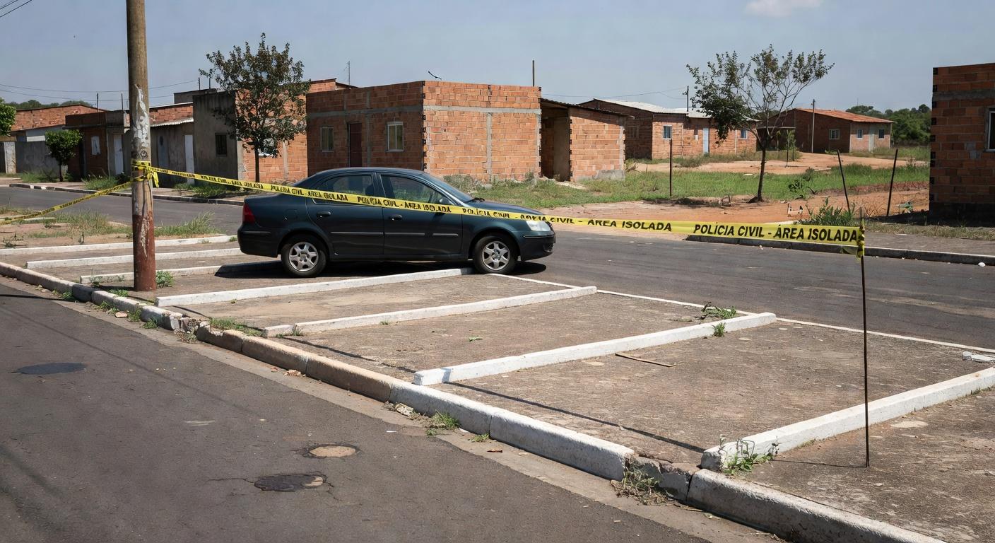 Vaga de estacionamento vazia em rua de Brasília, representando julgamento por assassinato em briga no DF.