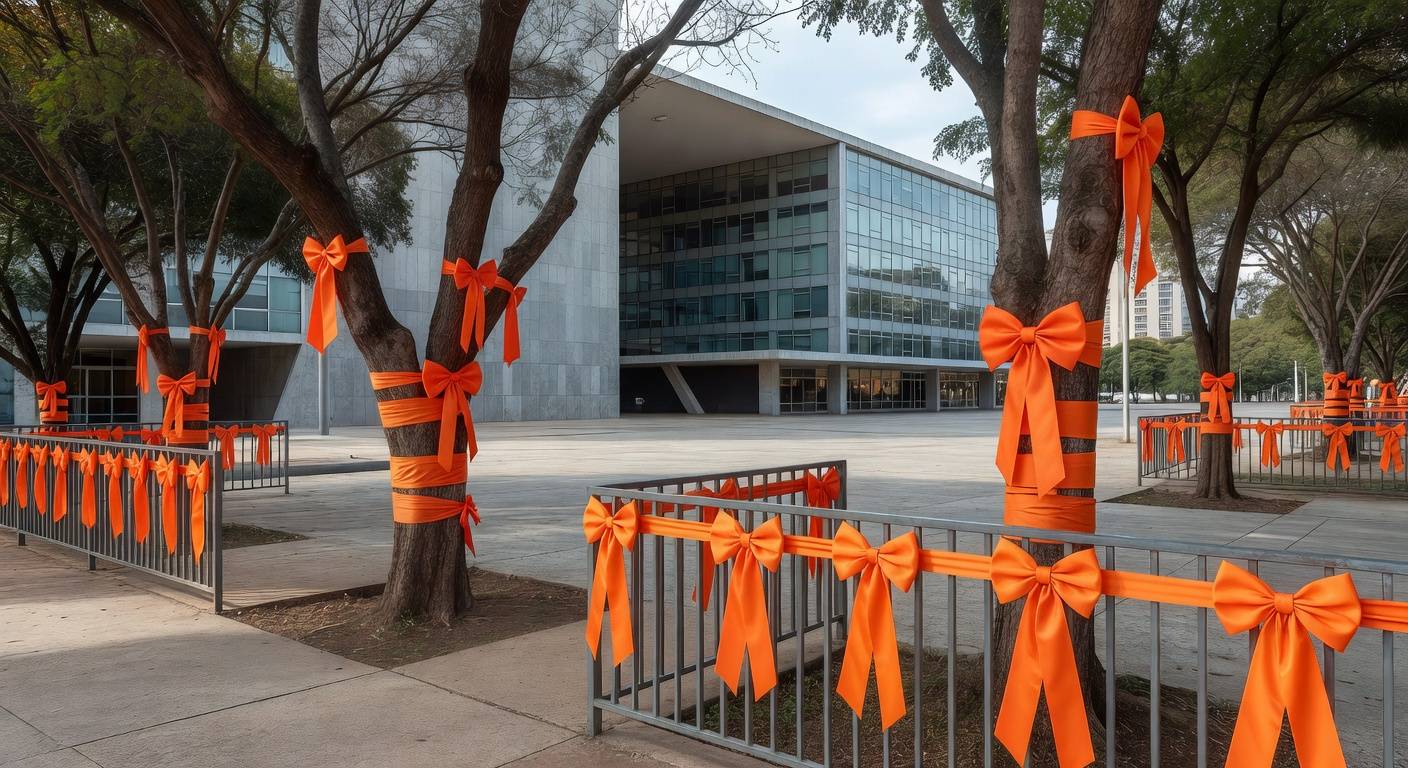 Fita laranja da campanha Maio Laranja do MPDFT em praça de Brasília
