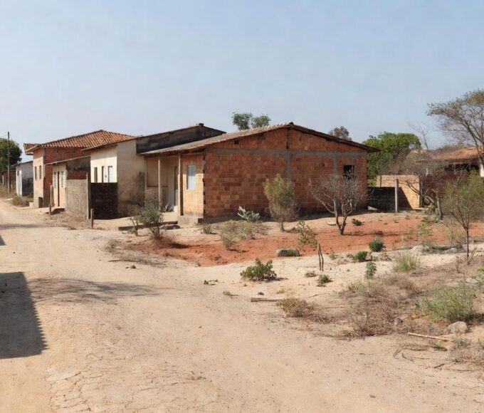 Bairro residencial em Vicente Pires com casas modestas e ruas de terra, relacionado a edital da Terracap