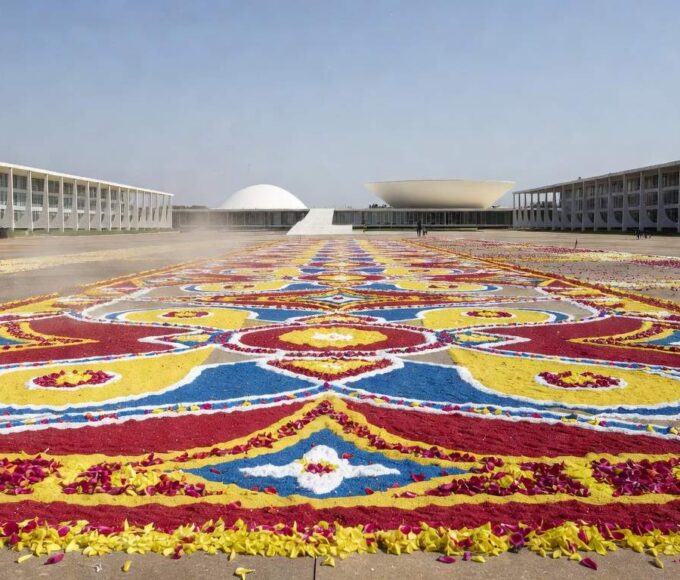 1 de 1 montagem-do-tradicional-tapete-de-corpus-christi-na-esplanada-dos-ministerios-em-brasilia-metropoles-8 - Foto: HUGO BARRETO / METRÓPOLES @hugobarretophoto