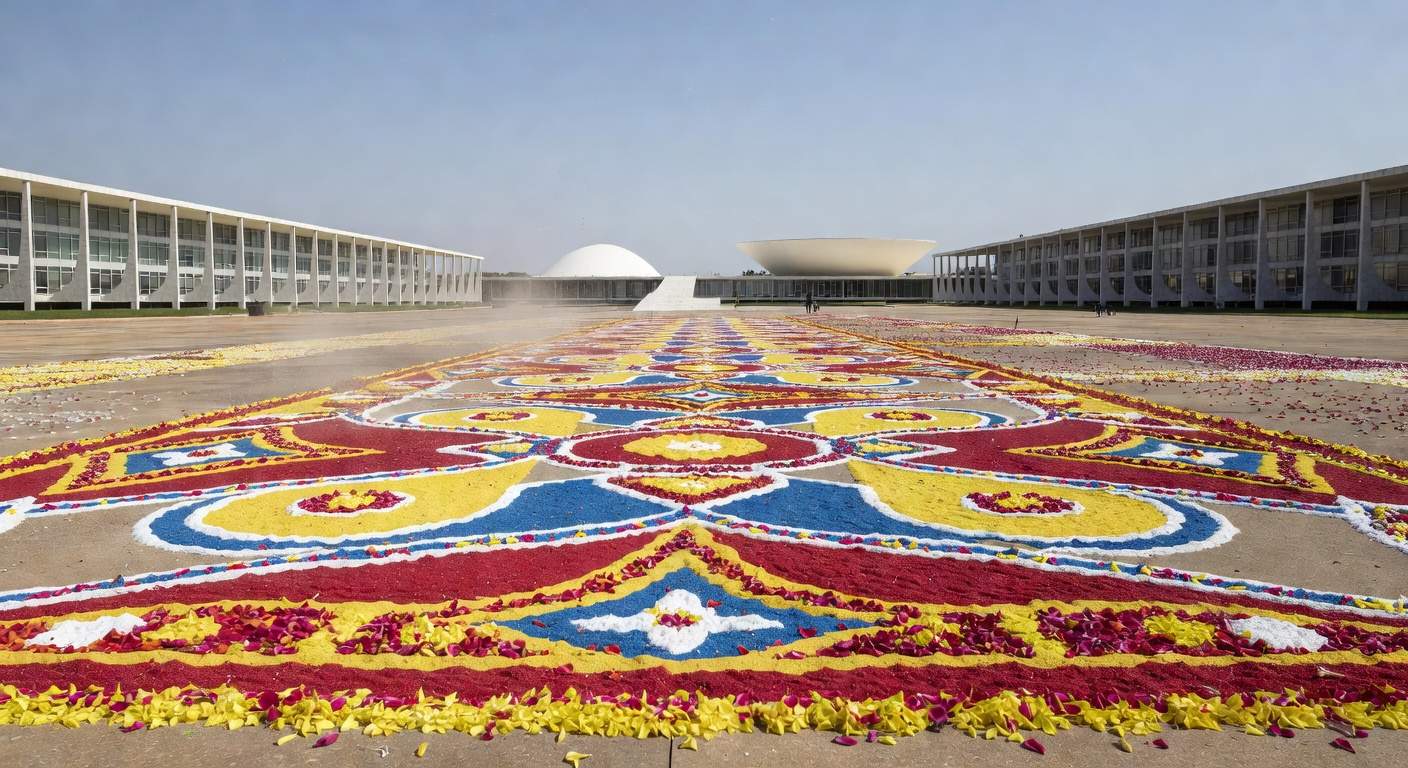 1 de 1 montagem-do-tradicional-tapete-de-corpus-christi-na-esplanada-dos-ministerios-em-brasilia-metropoles-8 - Foto: HUGO BARRETO / METRÓPOLES @hugobarretophoto