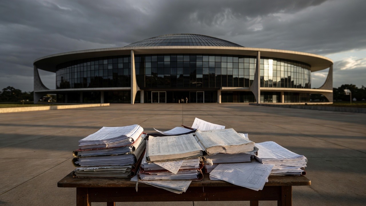 Prédios públicos deteriorados em Brasília representando colapso na educação, saúde e cultura