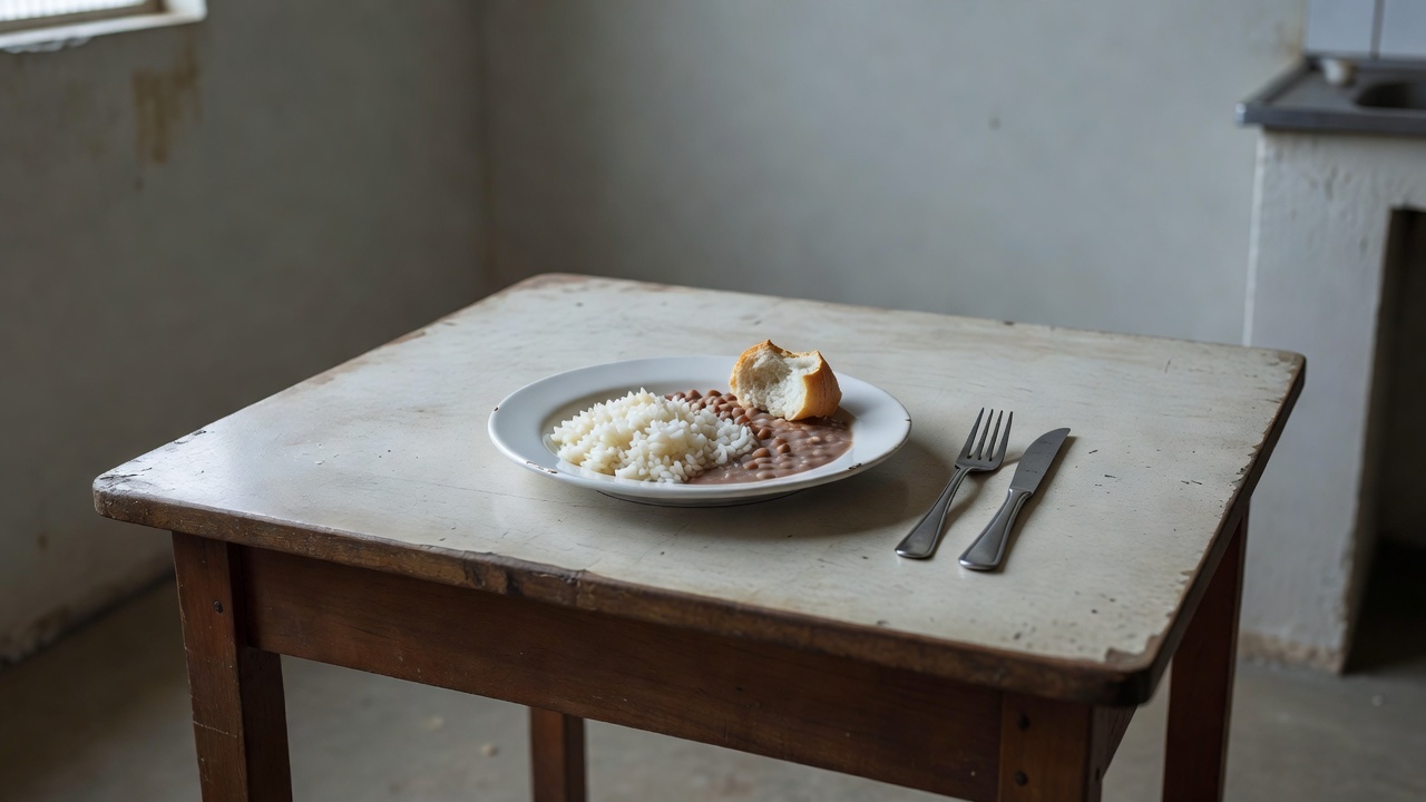Prateleiras com alimentos escassos em casa no DF representando insegurança alimentar de idosos