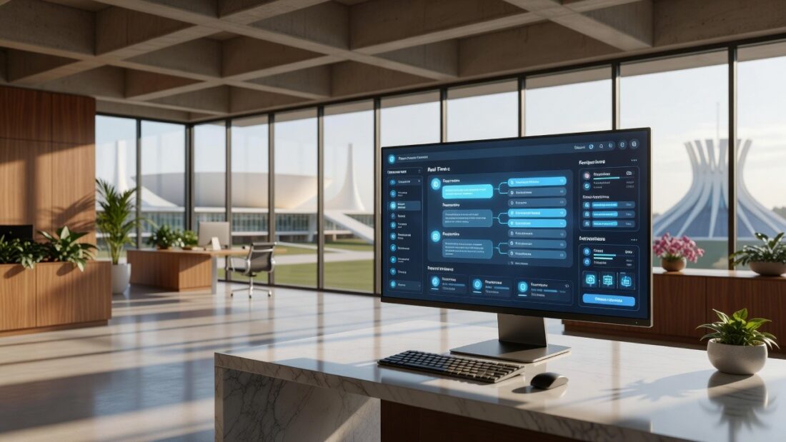Tela de computador com interface de IA Iná da Caesb para atendimento no DF