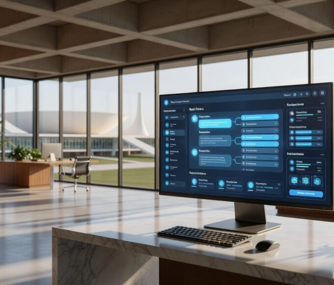 Tela de computador com interface de IA Iná da Caesb para atendimento no DF