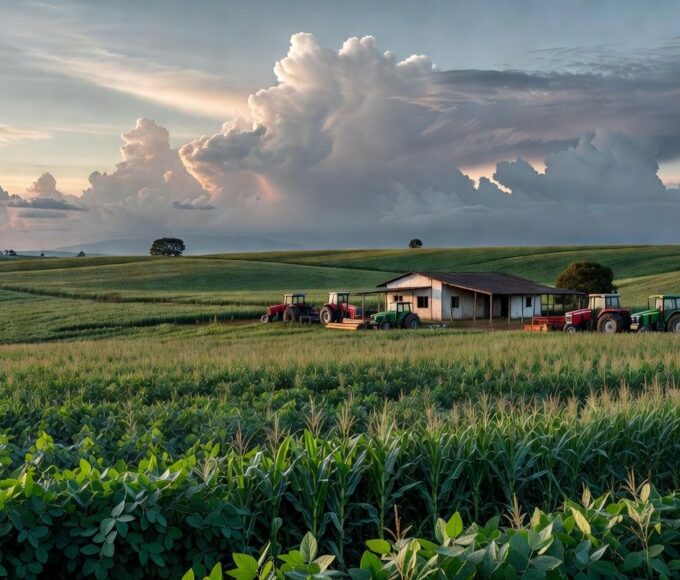 Paisagem rural brasileira com campos abandonados simbolizando campanha ineficaz de incentivo ao setor rural