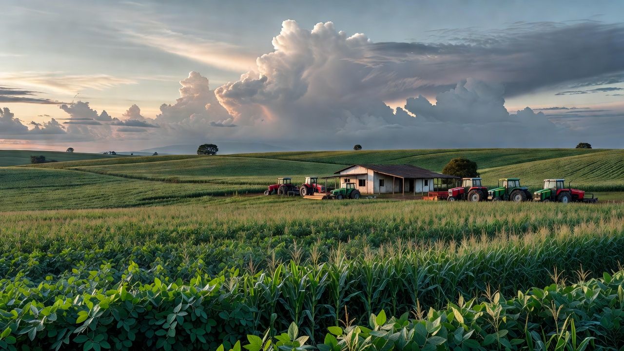 Paisagem rural brasileira com campos abandonados simbolizando campanha ineficaz de incentivo ao setor rural